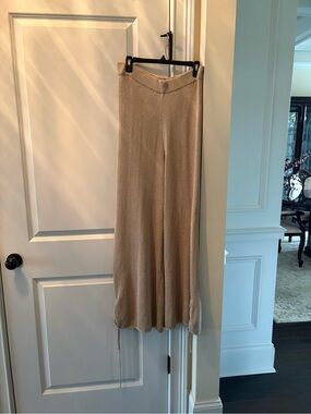 Zara Beige Knit Wide-Leg Pants